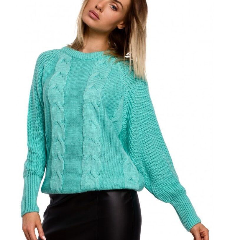 Пуловер с лилави ръкави  Акрил - Полиамид - Син MOE