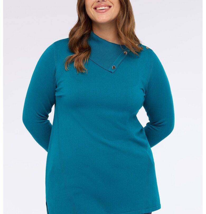 Пуловер с рипсена триъгълна яка тип поло Fiorella Rubino