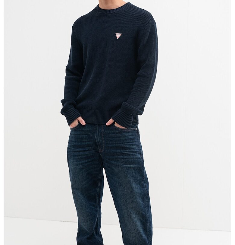 Рипсен пуловер с лого GUESS JEANS