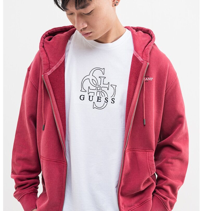 Свободно худи с цип и лого GUESS JEANS