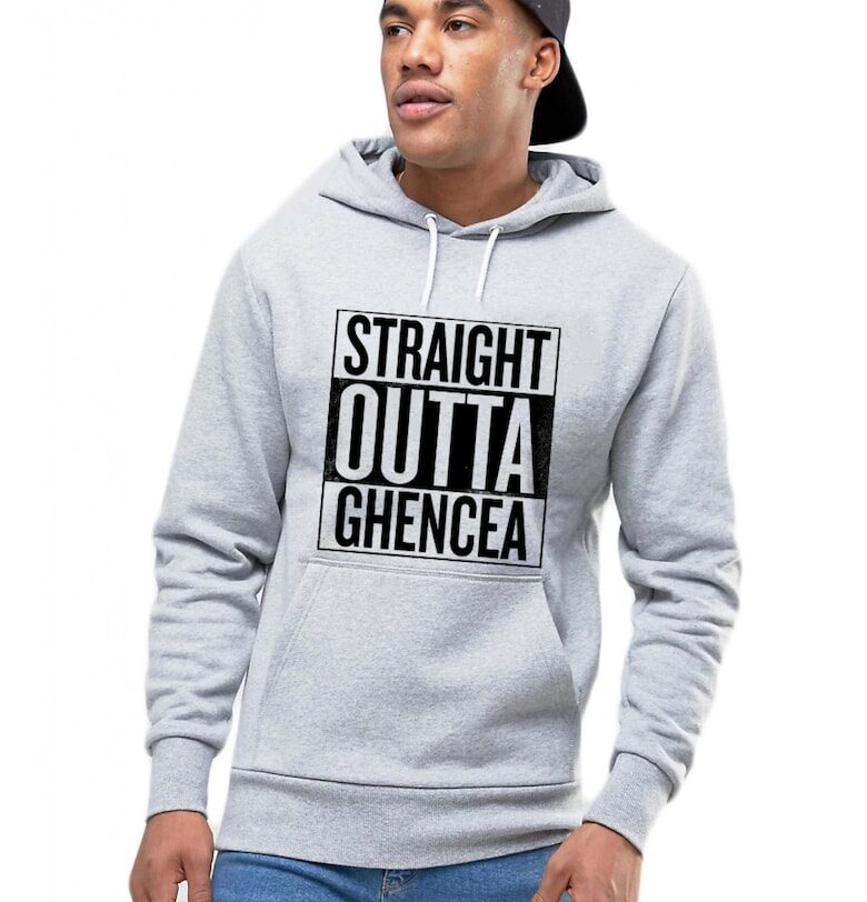 Сив суичер с качулка Straight Outta Ghencea THEICONIC