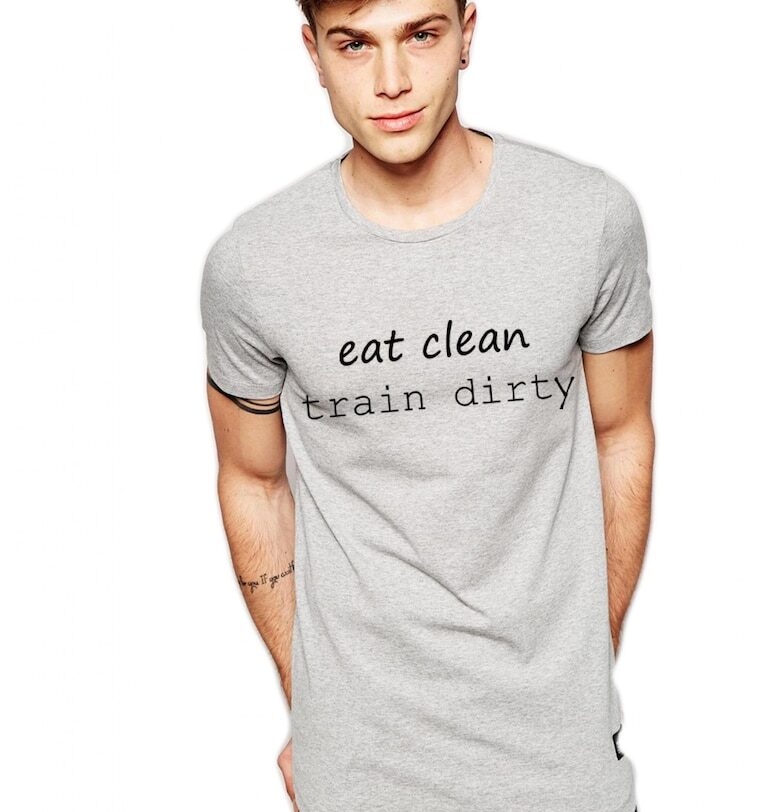 Сива мъжка тениска - Eat Clean Train Dirty THEICONIC