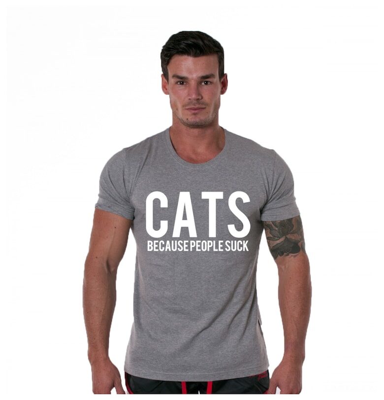 Сиво-бяла тениска за мъже - Котки THEICONIC