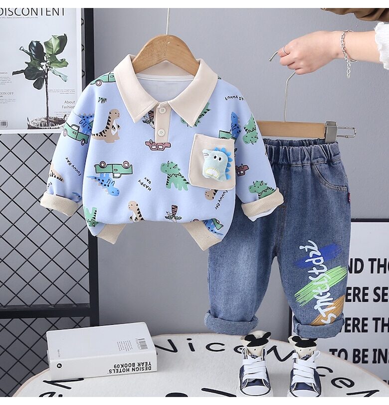 Синьо облекло за момче с динозаври Лука Nannie