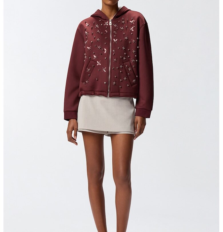 Стандартно худи с декоративни камъни Pinko