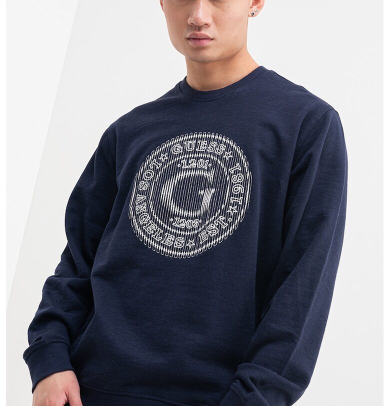 Суитшърт с памук с овално деколте и лого GUESS