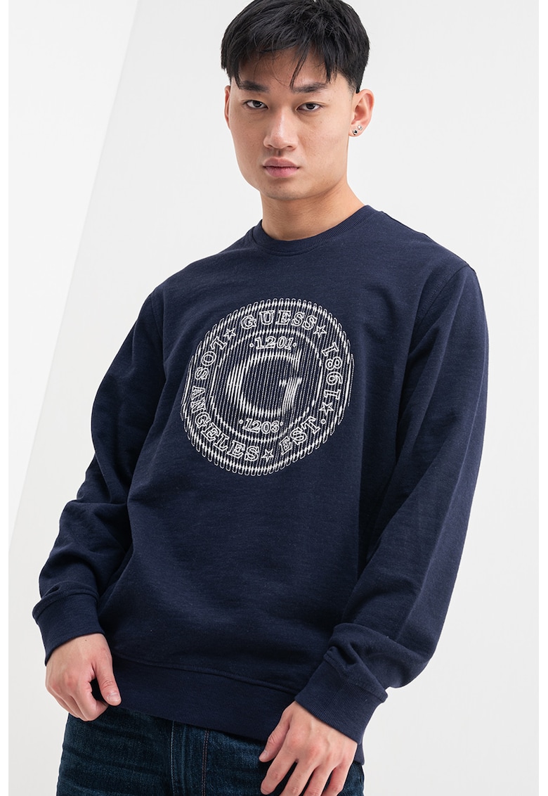Суитшърт с памук с овално деколте и лого GUESS