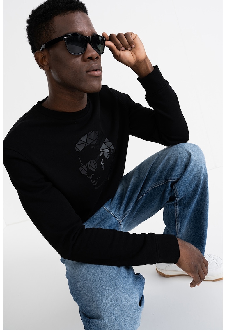 Суитшърт с памук с принт - Черен Karl Lagerfeld