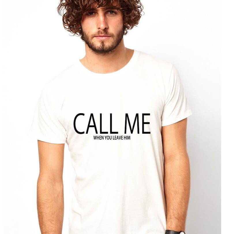 Тениска CALL ME when you leave him - Бяла THEICONIC