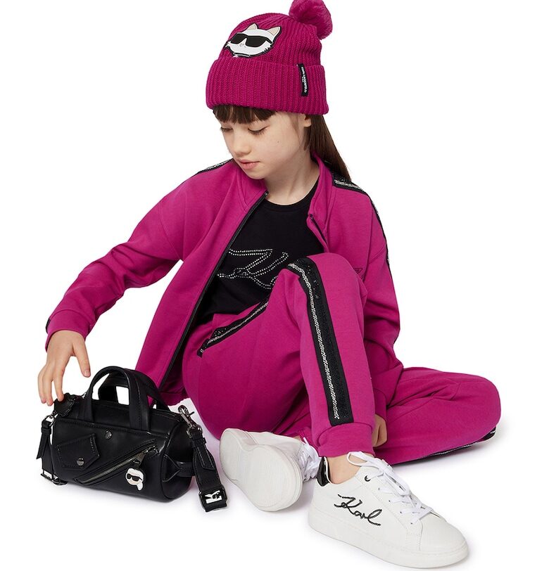 Тениска от памук и модал с овално деколте KARL LAGERFELD KIDS