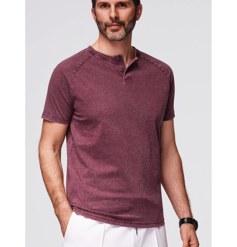 Тениска с избелял ефект и копчета на деколтето  OM-TSWT-0150 OMBRE