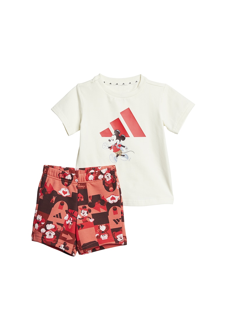Тениска с памук и шорти с принт Mickey Mouse adidas Sportswear