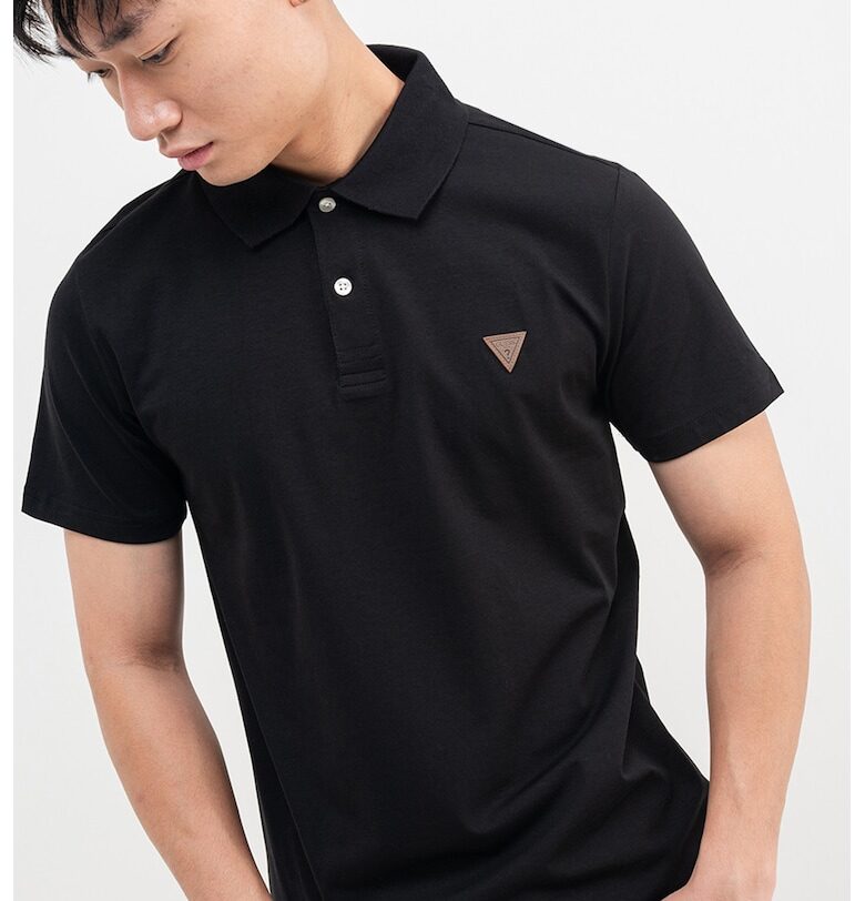 Тениска с памук с лого и яка GUESS