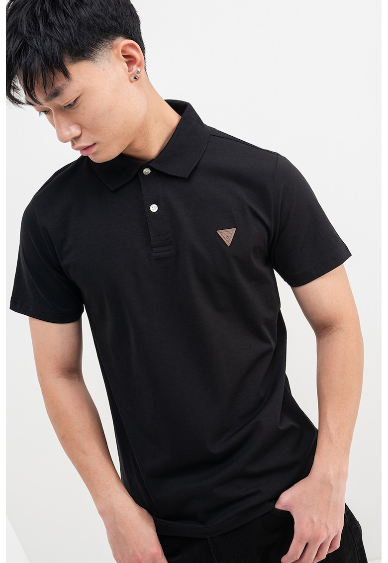 Тениска с памук с лого и яка GUESS