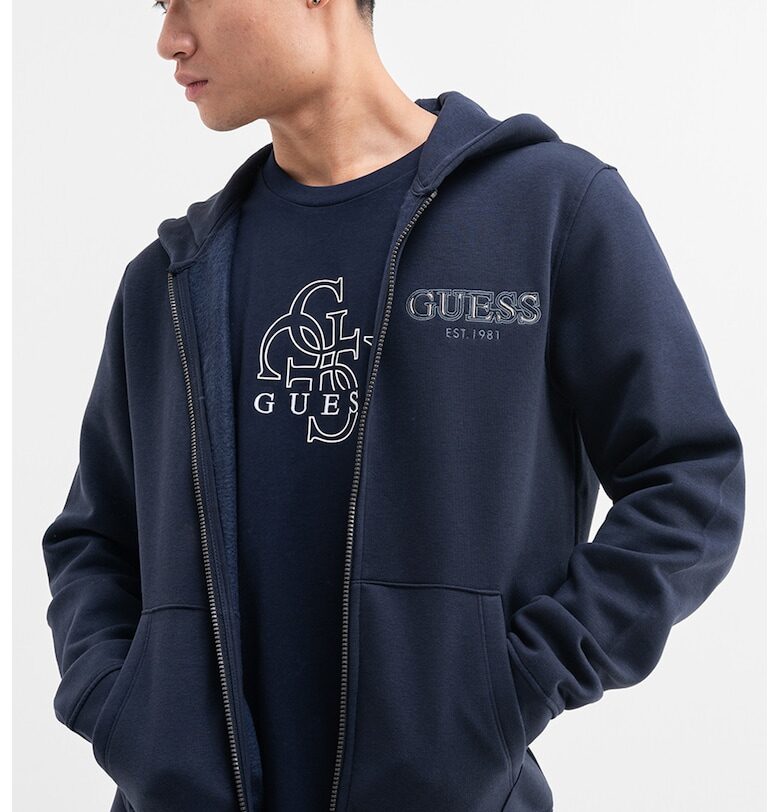 Худи с цип и бродирано лого GUESS