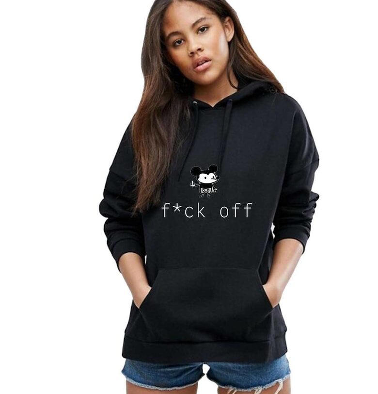 Черна дамска качулка - f*ck off Mickey Mouse THEICONIC