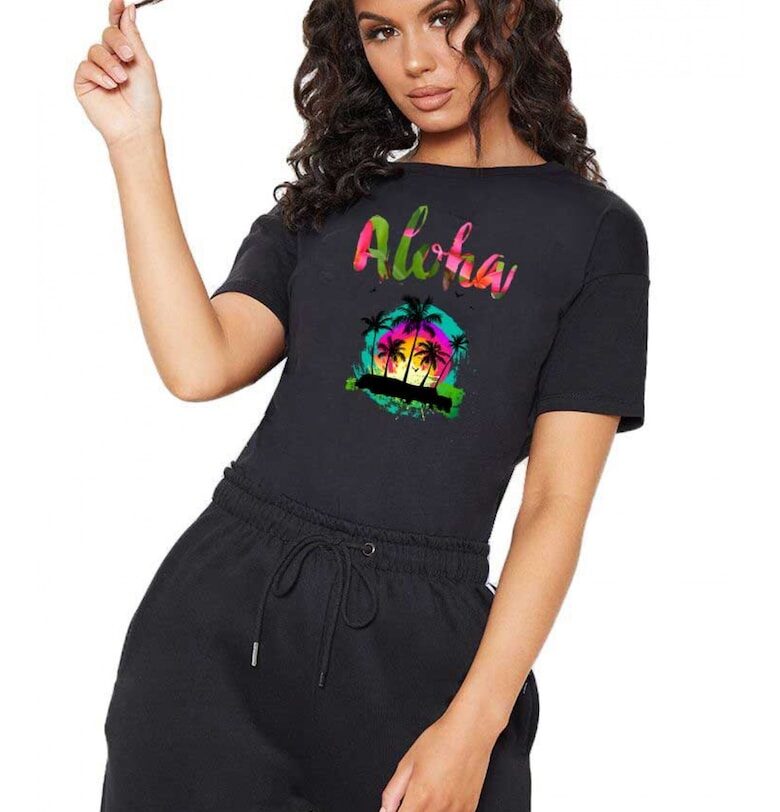 Черна дамска тениска - Aloha Exotic THEICONIC
