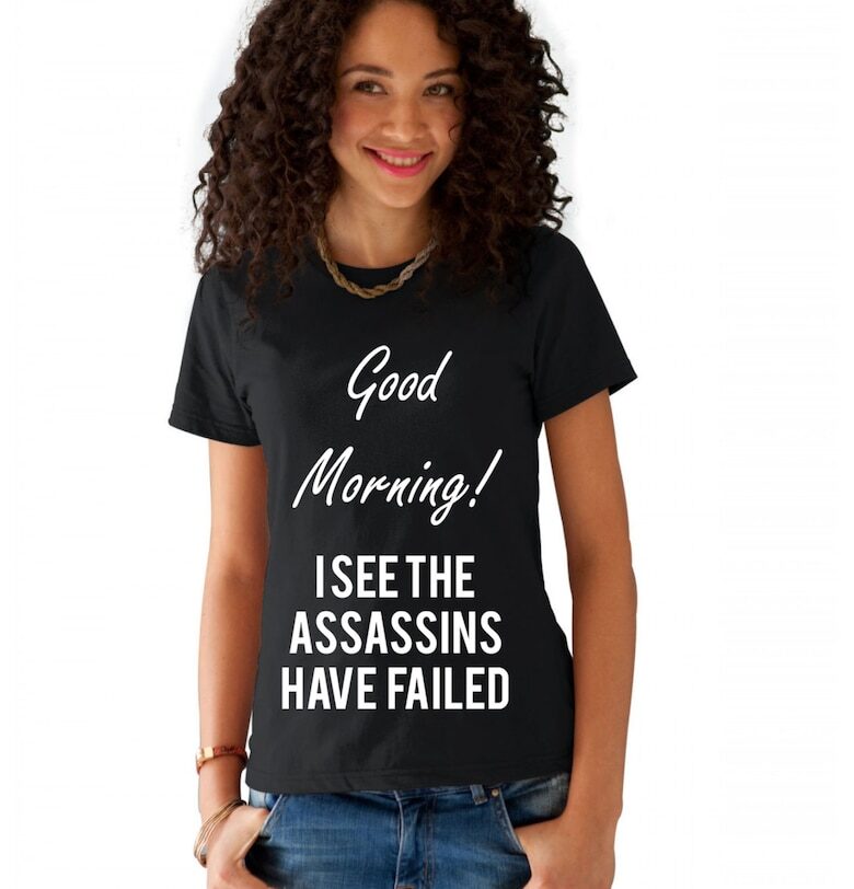 Черна дамска тениска - Assassins failed THEICONIC