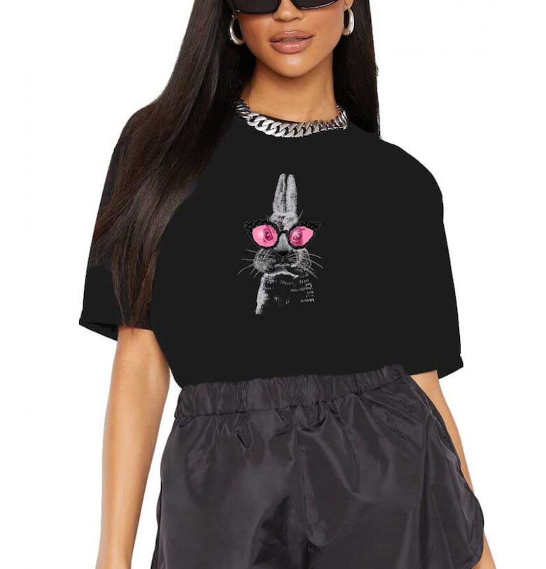 Черна дамска тениска - Bunny Fashion THEICONIC