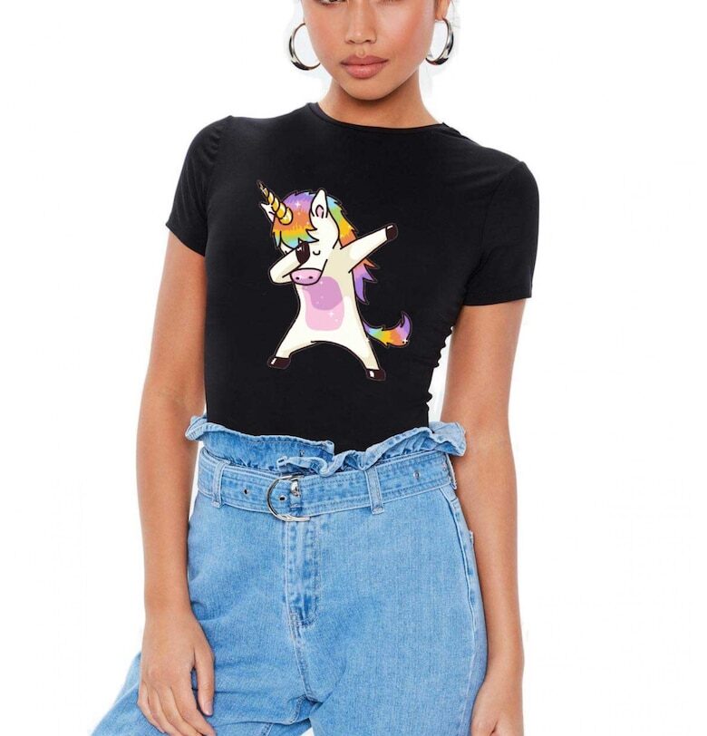 Черна дамска тениска - Cool Unicorn THEICONIC