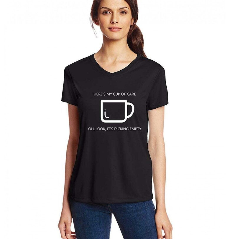 Черна дамска тениска - Cup of care THEICONIC