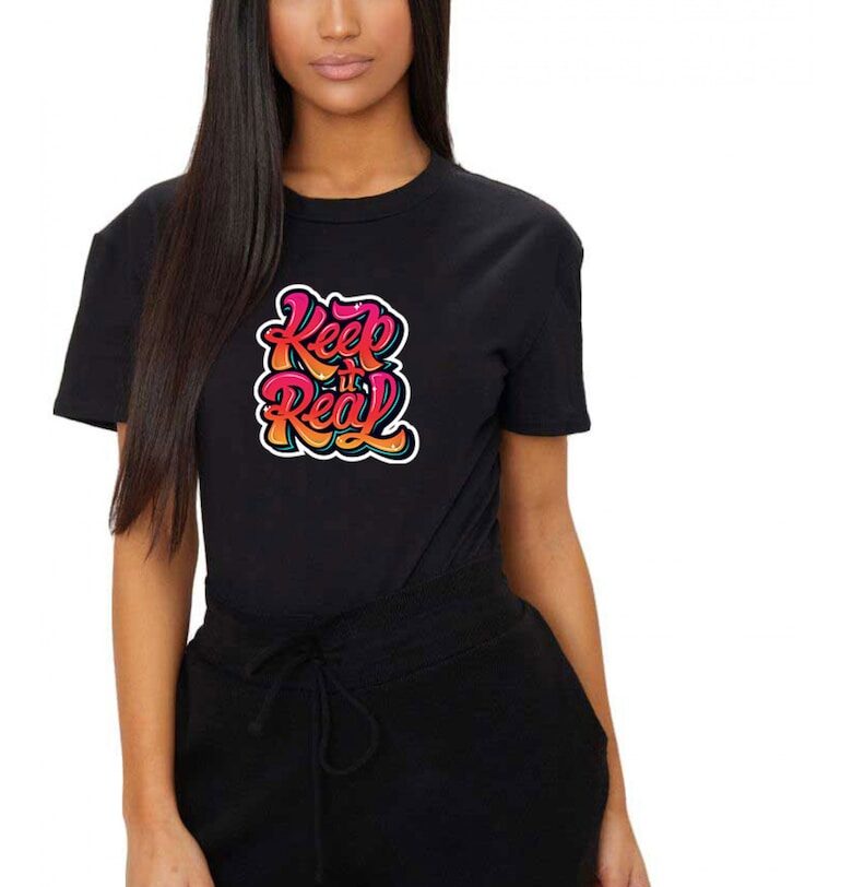 Черна дамска тениска - Keep it real THEICONIC