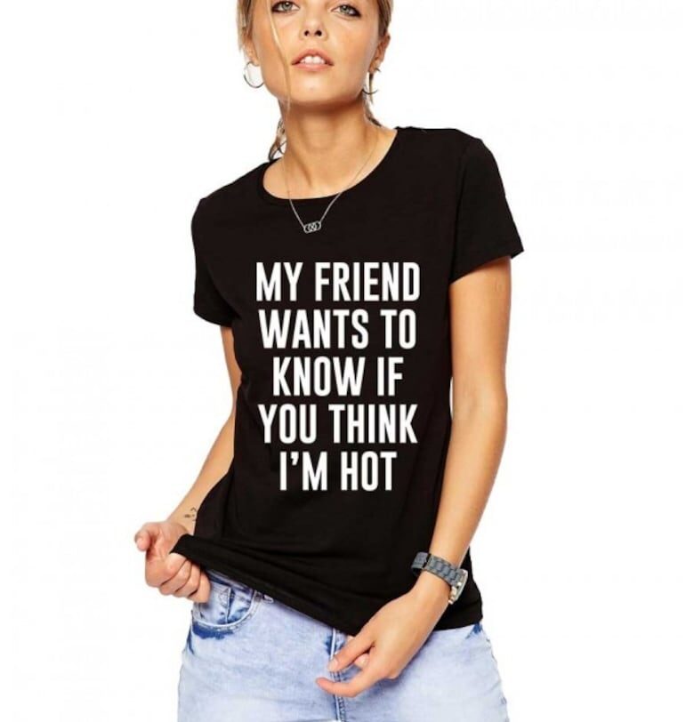 Черна дамска тениска My Friend Wants To Know THEICONIC