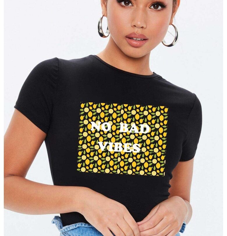 Черна дамска тениска - No Bad Vibes THEICONIC