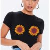 Черна дамска тениска - Слънчоглед THEICONIC