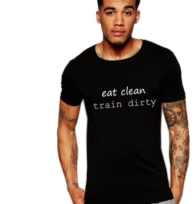 Черна мъжка тениска - Eat Clean Train Dirty THEICONIC