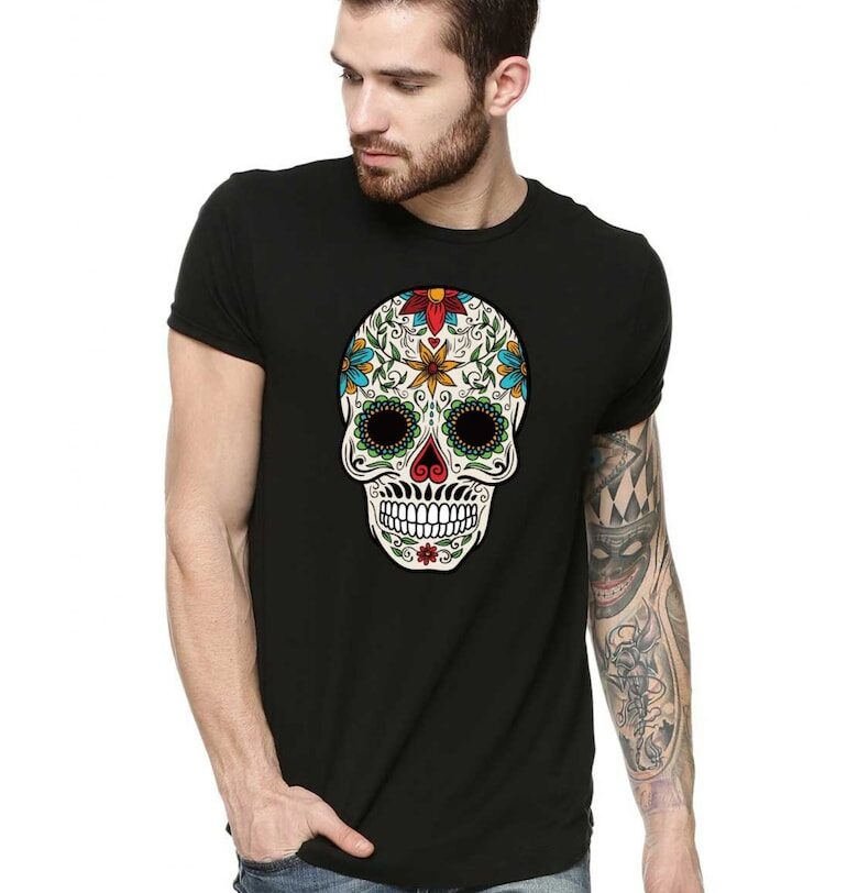 Черна мъжка тениска - Sugar Skull Colorful THEICONIC