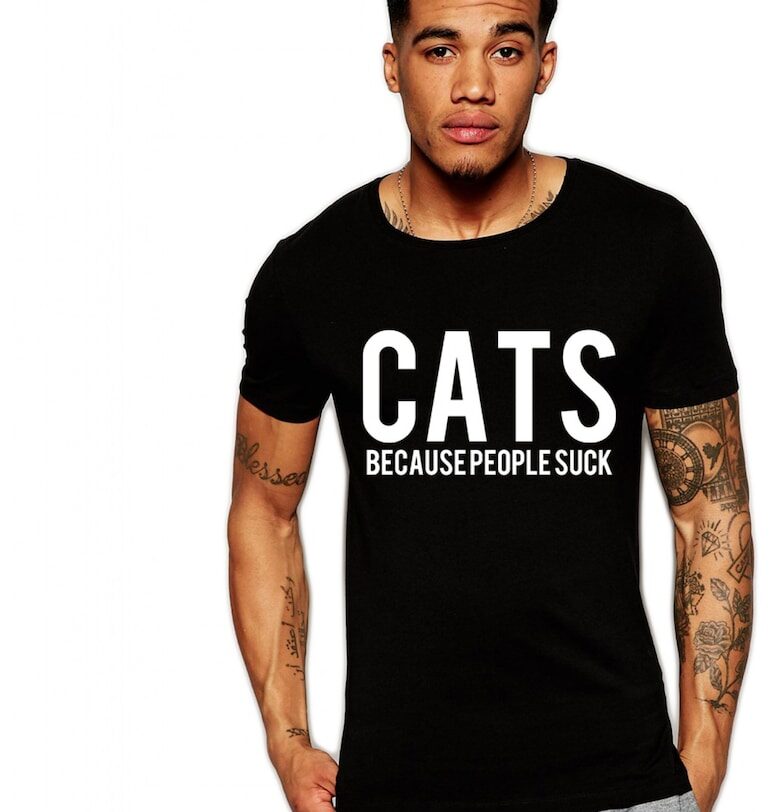 Черна мъжка тениска - Котки THEICONIC