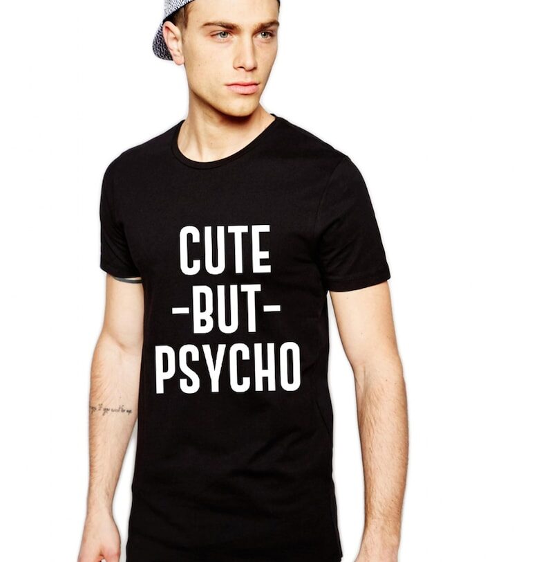 Черна тениска за мъже - Сладък - но ПСИХО THEICONIC