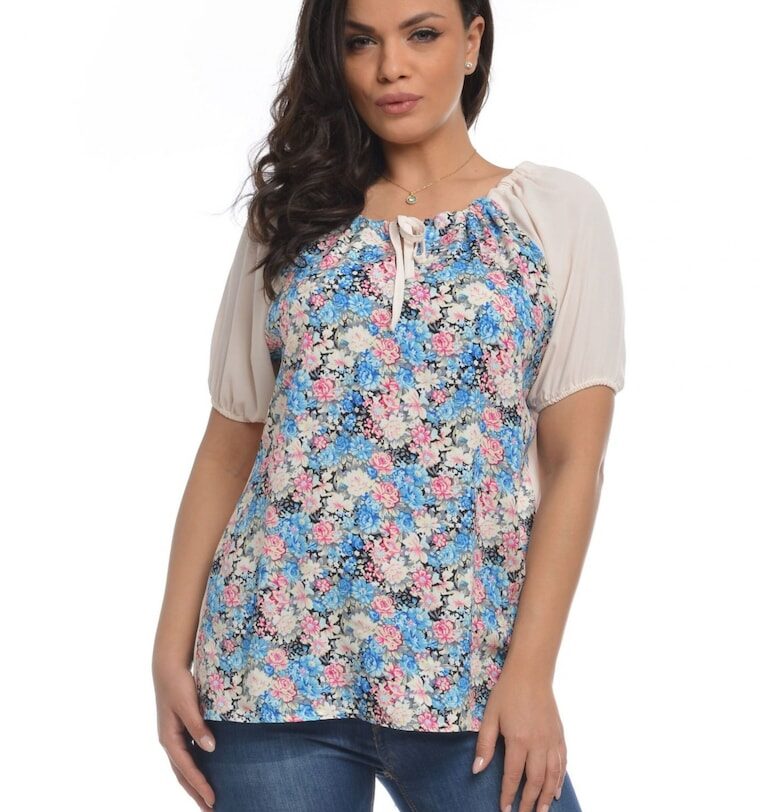 888115572-Дамска бяла блуза с къс ръкав Eranthe