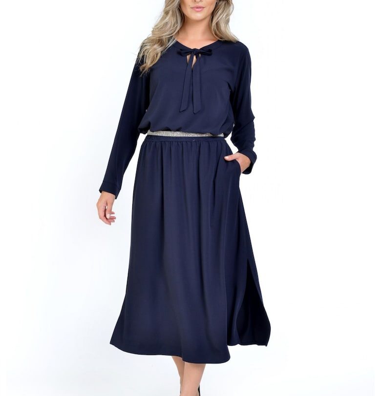 888138007-Дамска блуза с панделка - тъмносиня Eranthe