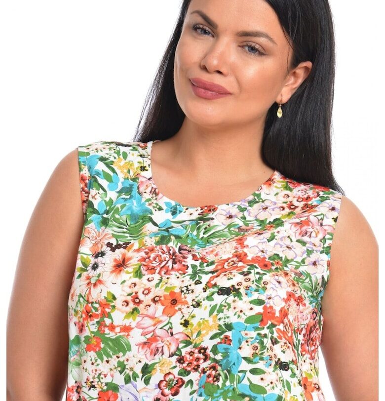 888140594-Дамска блуза без ръкави с флорален принт Синьо/ Оранжево Eranthe