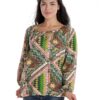 888144254-Дамска Блуза - с дълъг ръкав тип ИЕ - Зелена с Многоцветен Принт Eranthe