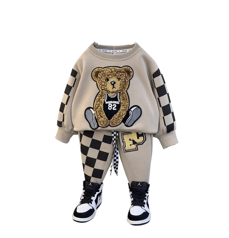 Бежов кариран пухкав костюм унисекс Nannie