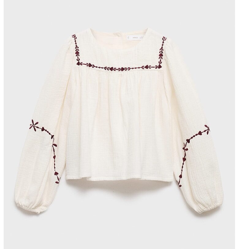 Блуза с бродерии и бухнали ръкави Mango