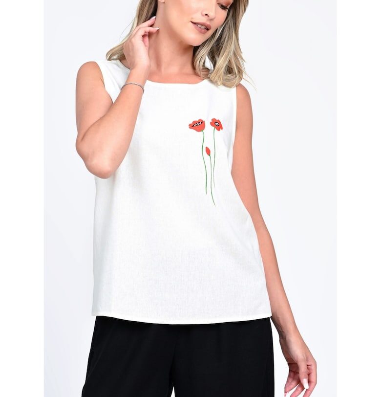 Дамска Блуза  с Ръчно Рисувани Градински Цветя Eranthe