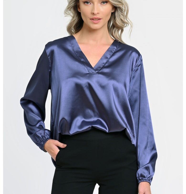 888144266-Дамска блуза с широка панделка - индиго сатен Eranthe