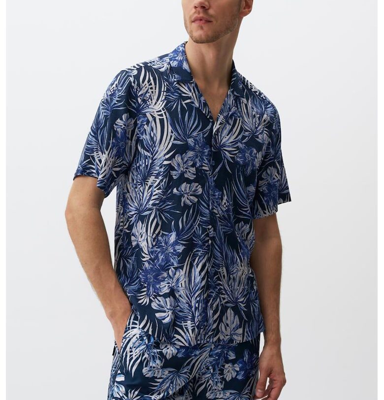 Десенирана риза с лен с къси ръкави JIMMY KEY