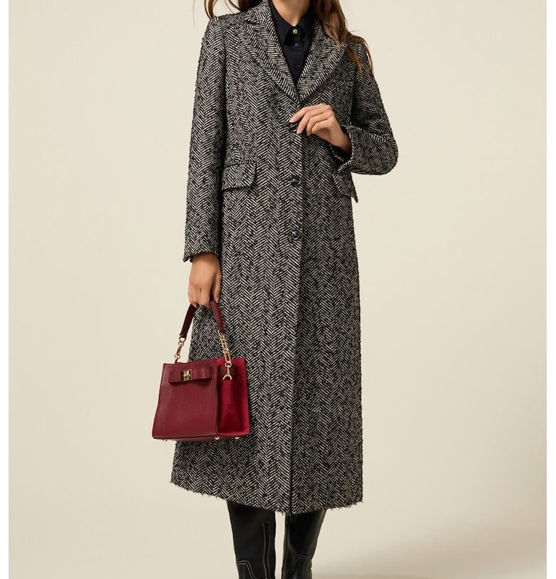 Дълго палто с шарка тип рибена кост Oltre