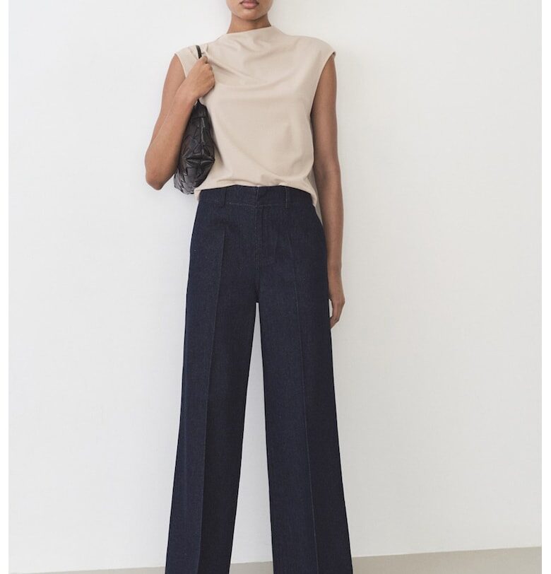 Дънки с широк крачол и басти Mango