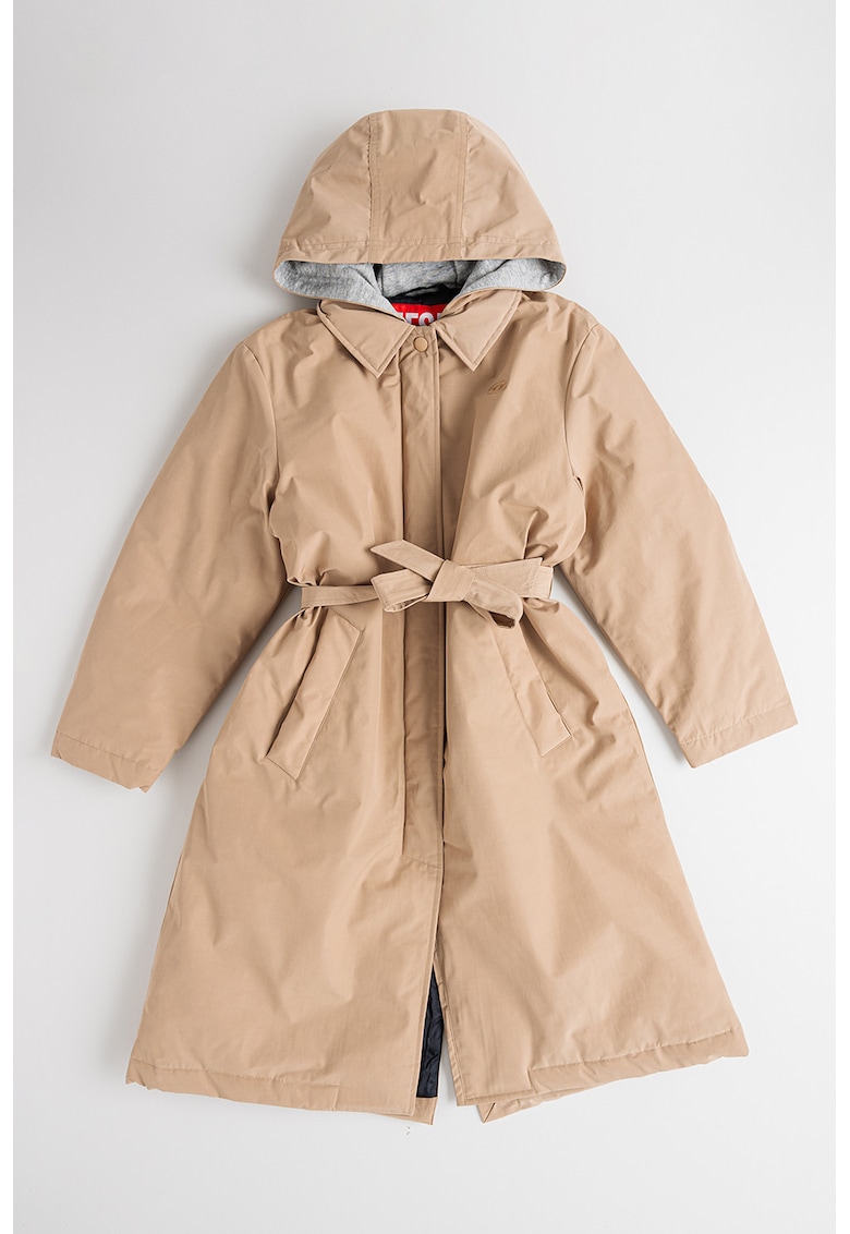 Застъпено палто с качулка и връзка - Камел Diesel