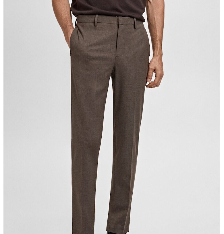 Кариран панталон със средновисока талия Mango