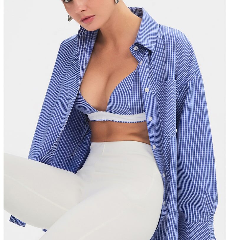 Карирана свободна риза с пришит джоб June