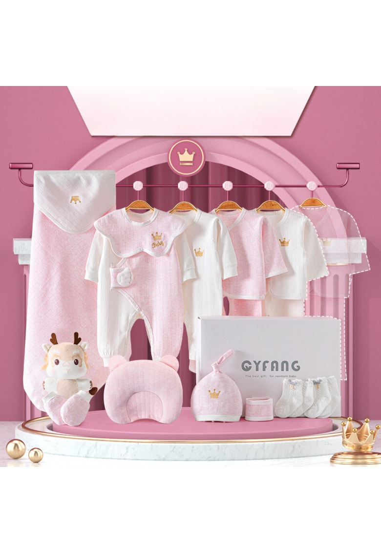 Комплект за новородено 18 части розов модел корона Nannie