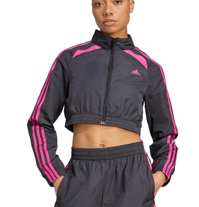 Къс суитшърт с цип и райе на ръкавите adidas Originals