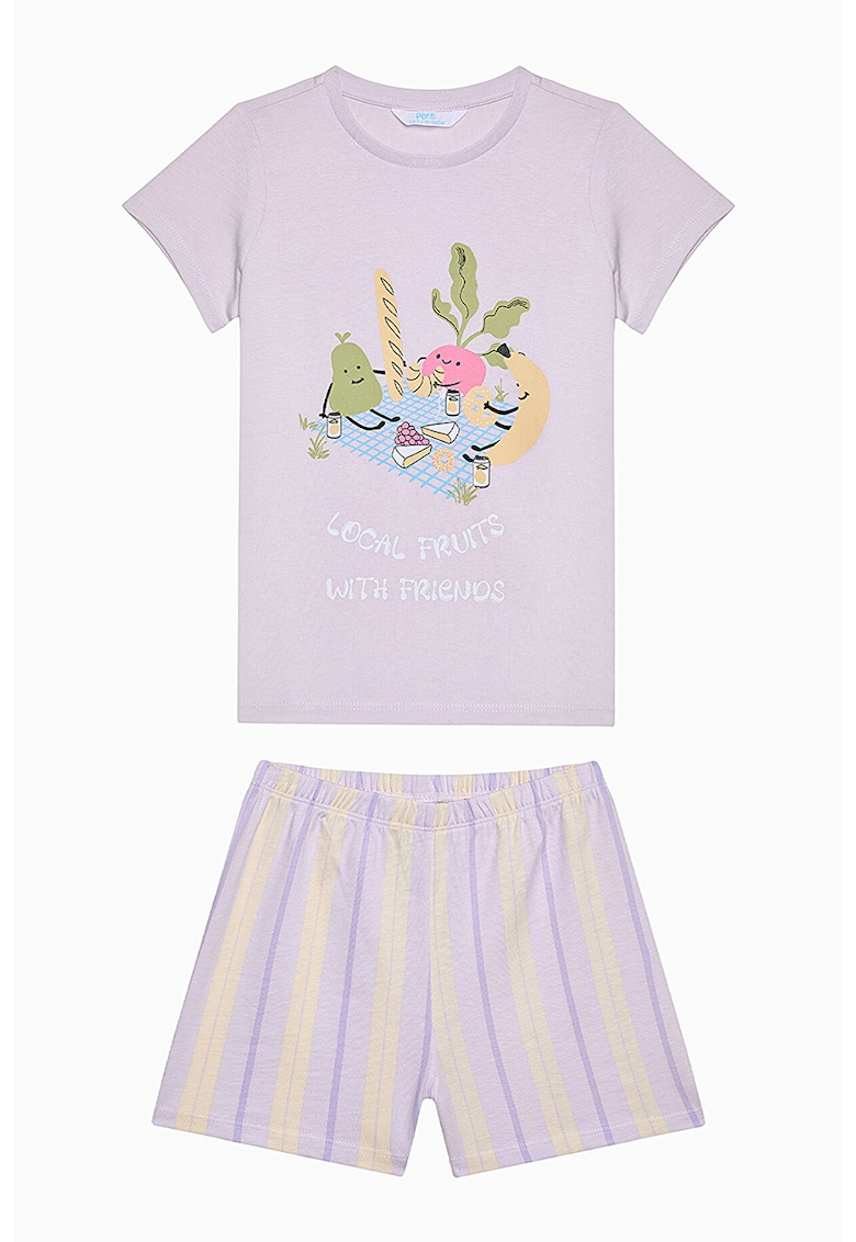 Къса пижама с графика - Бежов/Лилав Penti